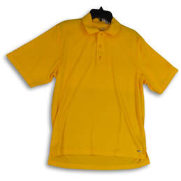 Womens Yellow Collared Short Sleeve Stretch Side Slit Polo Shirt Size M
