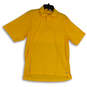 Womens Yellow Collared Short Sleeve Stretch Side Slit Polo Shirt Size M image number 1