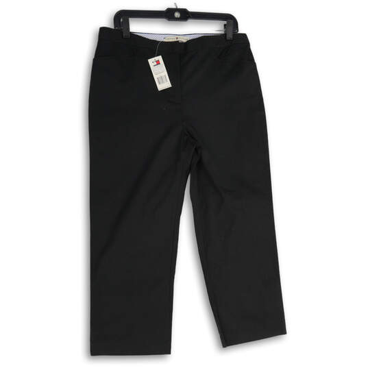 NWT Womens Black Flat Front Straight Leg Cropped Pants Size 12 image number 1