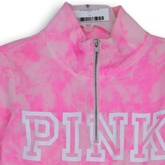 Womens Pink Tye-Dye Quarter Zip Kangaroo Pocket Pullover Sweatshirt Size XS image number 3