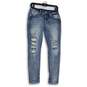 Womens Blue Denim Embroidered Medium Wash 5-Pocket Design Skinny Jeans Size 26 image number 1