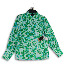 NWT Womens Green Pointed Collar Long Sleeve Button-Up Shirt Size Medium