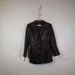 Womens Collared Long Sleeve Button Front Leather Jacket Size Medium
