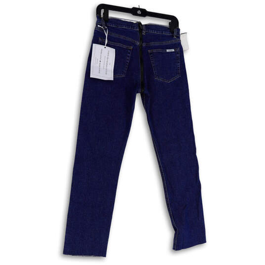 NWT Womens Blue Denim Medium Wash Pockets Back Zip Straight Leg Jeans Sz 27 image number 2