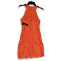 NWT Womens Orange Floral Lace Sleeveless Halter Neck Sheath Dress Size S image number 2