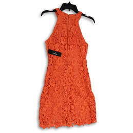 NWT Womens Orange Floral Lace Sleeveless Halter Neck Sheath Dress Size S alternative image
