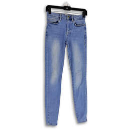 Womens Blue Medium Wash Denim Pockets Stretch Skinny Leg Jeans Size 1