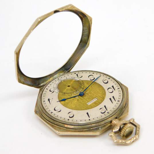 Vintage Elgin 14K White Gold Etched Open Face Pocket Watch 52.1g image number 6