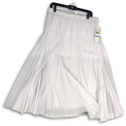 NWT Alfred Dunner Womens White Elastic Waist Pleated Midi A-Line Skirt Size 18