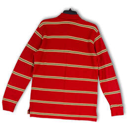 Mens Red Yellow Striped Long Sleeve Spread Collar Polo Shirt Size X-Large alternative image