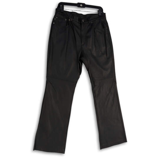 NWT Womens Black Leather Flat Front Tapered Leg Ankle Pants Size 14 image number 1