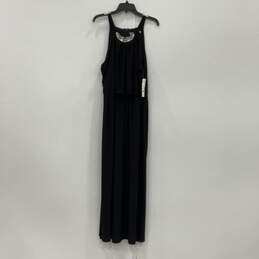 NWT Womens Black Pleated Round Neck Back Zip Classic Maxi Dress Size XL
