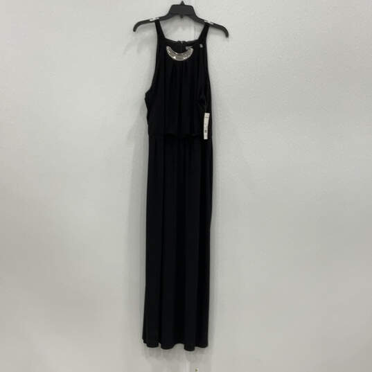 NWT Womens Black Pleated Round Neck Back Zip Classic Maxi Dress Size XL image number 1