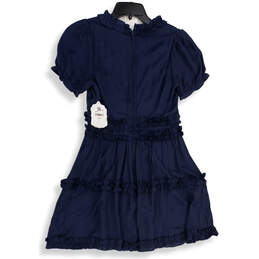 NWT Womens Navy Cullen Ruffle Trim Short Sleeve Back Zip Mini Dress Size M alternative image