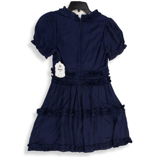 NWT Womens Navy Cullen Ruffle Trim Short Sleeve Back Zip Mini Dress Size M image number 2