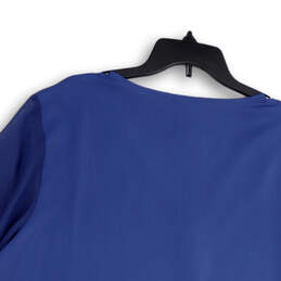 NWT Womens Blue 3/4 Balloon Sleeve V-Neck Pullover Blouse Top Size XXXL