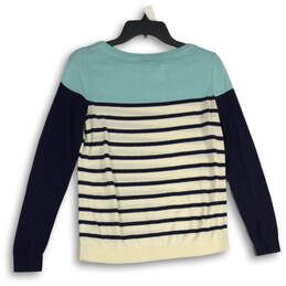 Womens Blue White Striped Knitted Long Sleeve Pullover Sweater Size SP alternative image