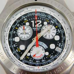 Vintage Swatch Swiss Black Dial Silver Tone Irony Chronograph Men's Watch 184.4g alternative image