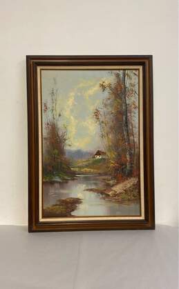 Vintage Oil on Canvas Signed Landscape Painting by Optner