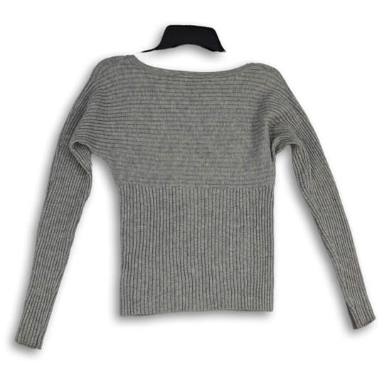 Womens Gray Boat Neck Long Sleeve Knitted Pullover Sweater Size S image number 2