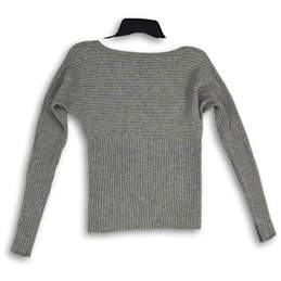 Womens Gray Boat Neck Long Sleeve Knitted Pullover Sweater Size S alternative image