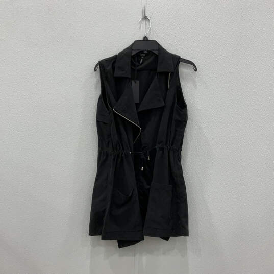 NWT Womens Black Drawstring Pockets Sleeveless Full-Zip Vest Size Large image number 1