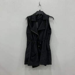 NWT Womens Black Drawstring Pockets Sleeveless Full-Zip Vest Size Large