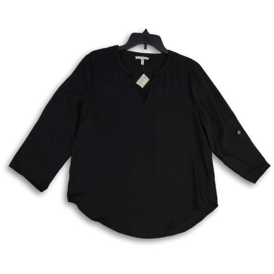 NWT Maurices Womens Black Split Neck 3/4 Sleeve Pullover Blouse Top Size Medium image number 1