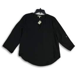 NWT Maurices Womens Black Split Neck 3/4 Sleeve Pullover Blouse Top Size Medium
