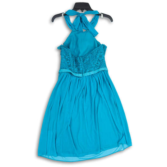 NWT Womens Teal Blue Lace Halter Neck Sleeveless Fit & Flare Dress Size 8 image number 2