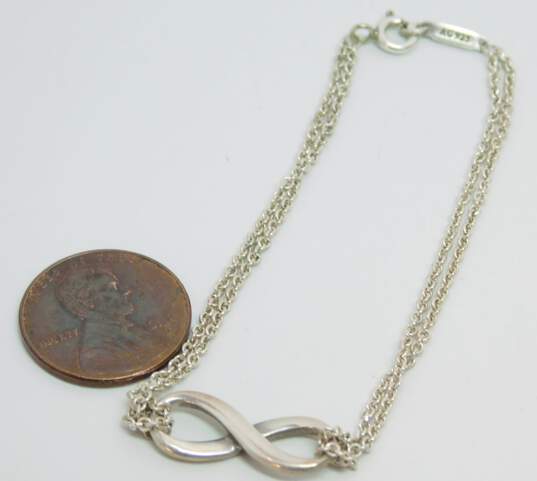 Tiffany & Co 925 Infinity Symbol Charm Double Cable Chain Bracelet 3.3g image number 6