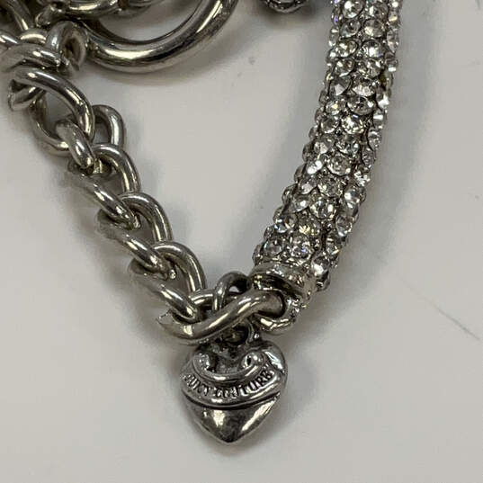 Designer Juicy Couture Silver-Tone Rhinestone Toggle Link Chain Bracelet image number 4