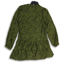 NWT Womens Green Leopard Print Tiered Long Sleeve Pullover Mini Dress Sz S alternative image