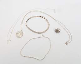 925 Sterling Silver CZ Stud Earrings Cross & Tree Pendant Necklaces & Popcorn & Braided Herringbone Chain Bracelets 14.6g