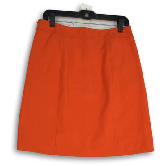 NWT Womens Orange Flat Front Stretch Slash Pocket Side Zip A-Line Skirt Size 6 image number 2