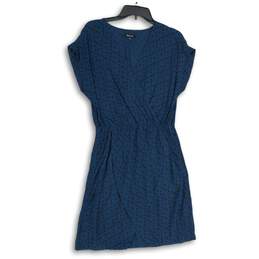 Madewell Womens Blue Black Polka Dot Short Sleeve V-Neck A-Line Dress Size M