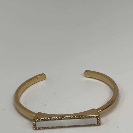 Designer Kate Spade Gold-Tone Rectangle Rhinestone Shell Cuff Bracelet image number 2