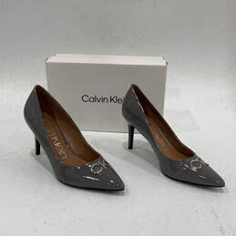 NIB Womens Greta Gray Patent Leather Pointed Toe Slip-On Pump Heels Sz 10 M