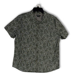 Mens Gray Floral Short Sleeve Mesh Collared Button-Up Shirt Size Large