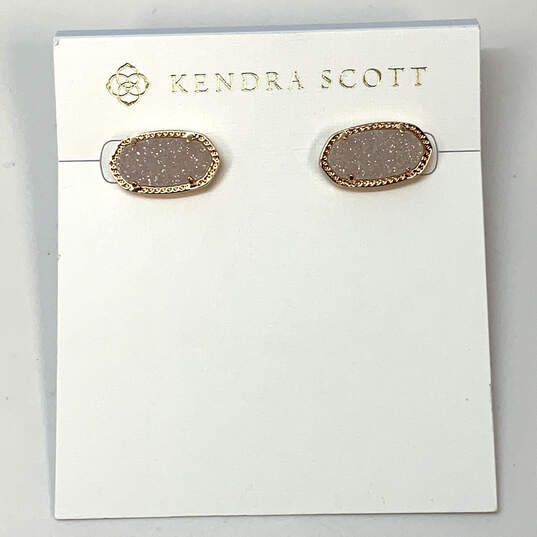 NWT Designer Kendra Scott Gold-Tone Druzy Oval Shape Classic Stud Earrings image number 2
