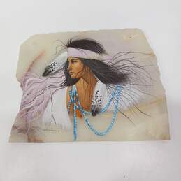 Native American Woman Painting on Marble Slab