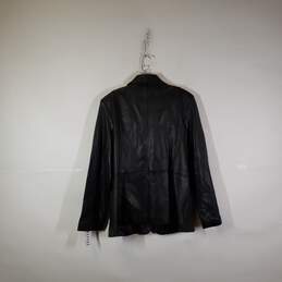 Womens Long Sleeve Collared Button-Front Leather Jacket Size 16 alternative image