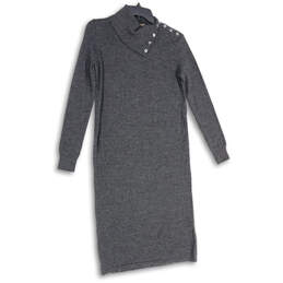 Womens Gray Knitted Long Sleeve Knee Length Sweater Dress Size Small
