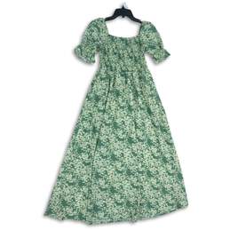 Zuimoaes Womens White Green Floral Square Neck Smocked Pullover Maxi Dress Sz S alternative image