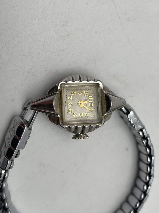 Authentic Bulova Womens Silver-Tone Swiss Quartz Analog Bracelet Wristwatch image number 5