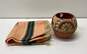 Native American Pottery and Textile Small Rug Vintage Pueblo Vase Signed Jemez image number 1