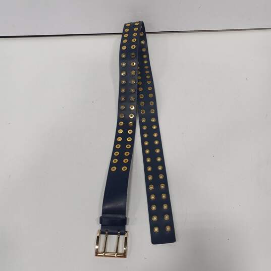 Michael Kors Women's Blue and Gold Tone Faux Leather Belt Size 2 image number 2