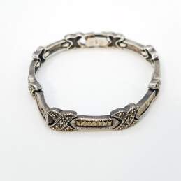 Sterling Silver Marcasite ( x ) And Bar Link 7in Bracelet 18.3g
