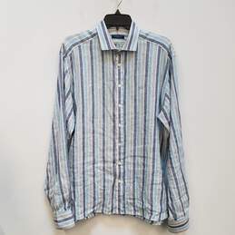 Mens Multicolor Striped Long Sleeve Button Front Casual Dress Shirt Size Large