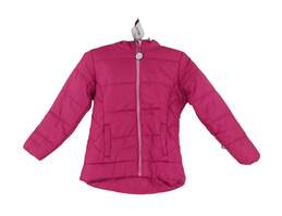 Girls Pink 71304F Long Sleeve Hooded Fur Full Zip Puffer Jacket Size M 10/12